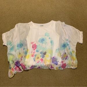 Elena Baldi Silk Floral Dolman Sleeve Spring Summer Sheer Flowy Top Size Small